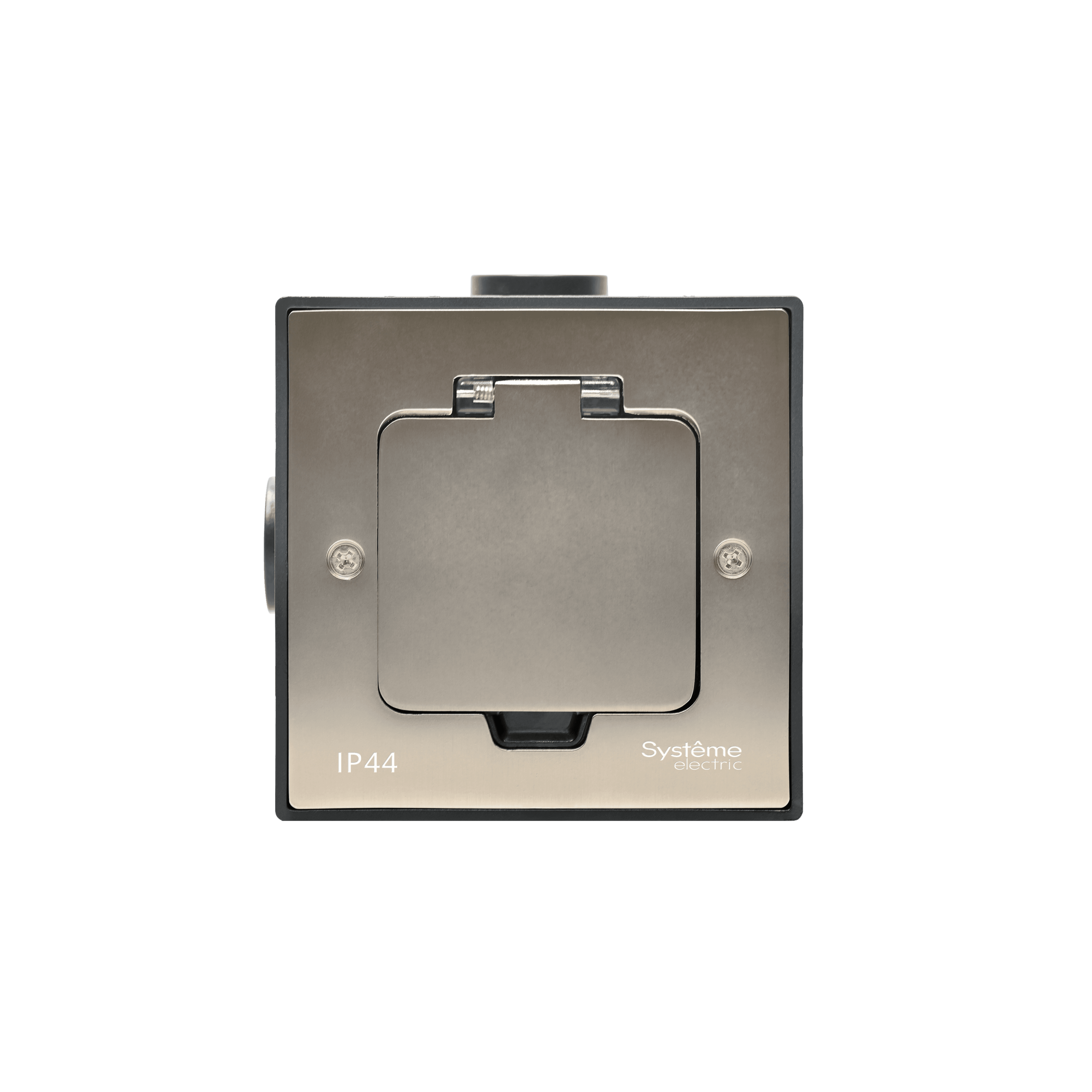 Systeme Elecrtic MultiDesk Никель Лючок на 2 модуля IP44 с монтажной коробкой для бетонных полов, тип MDK20 — миниатюра 3