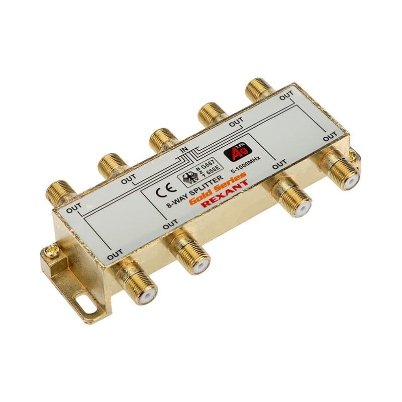 Делитель ТВ х 8 + 9шт. F "BOX" 5-1000 МГц "GOLD" Rexant 05-6105-1 — миниатюра 1
