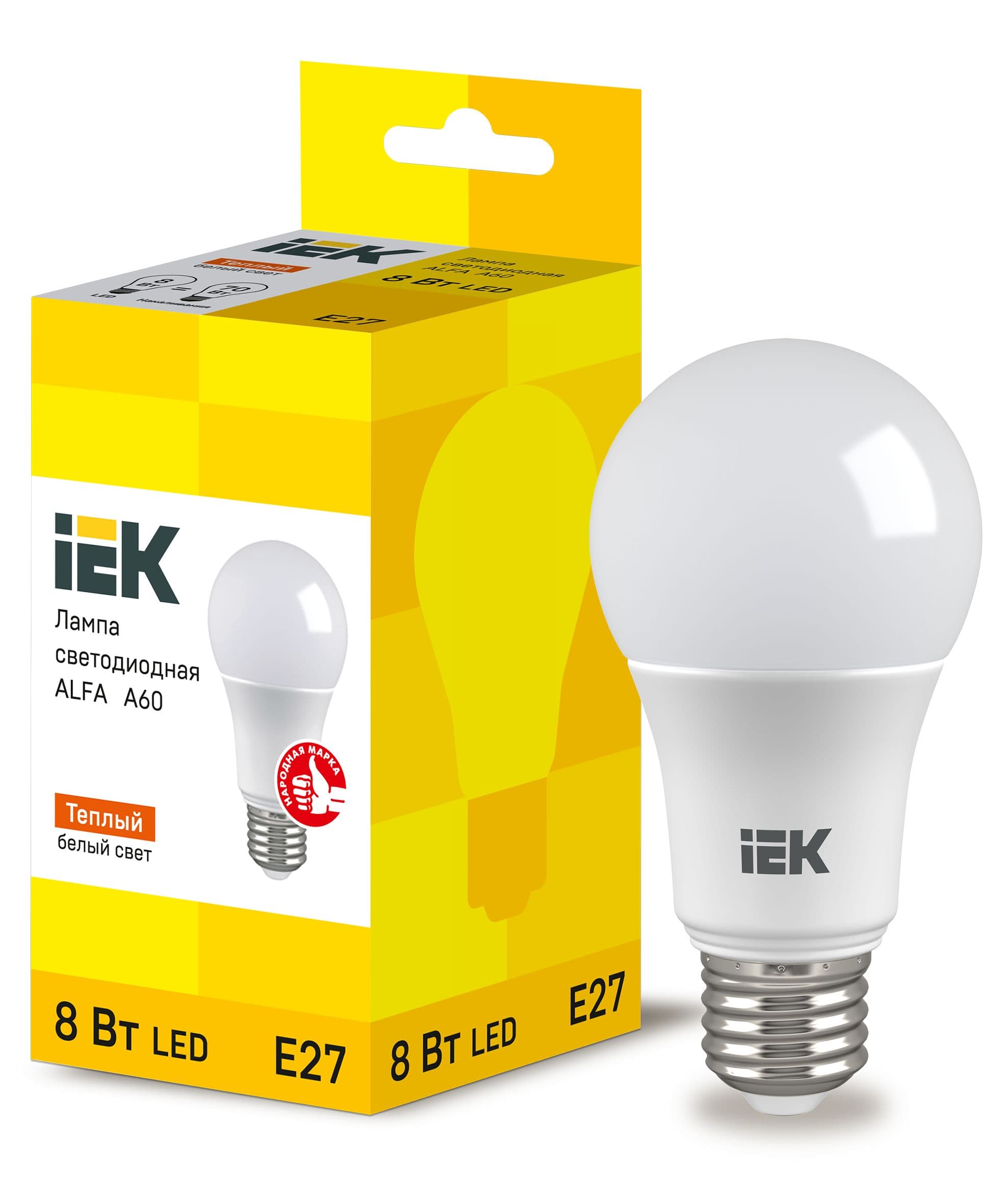 IEK Лампа LED ALFA A60 шар 8Вт 230В 3000К E27
