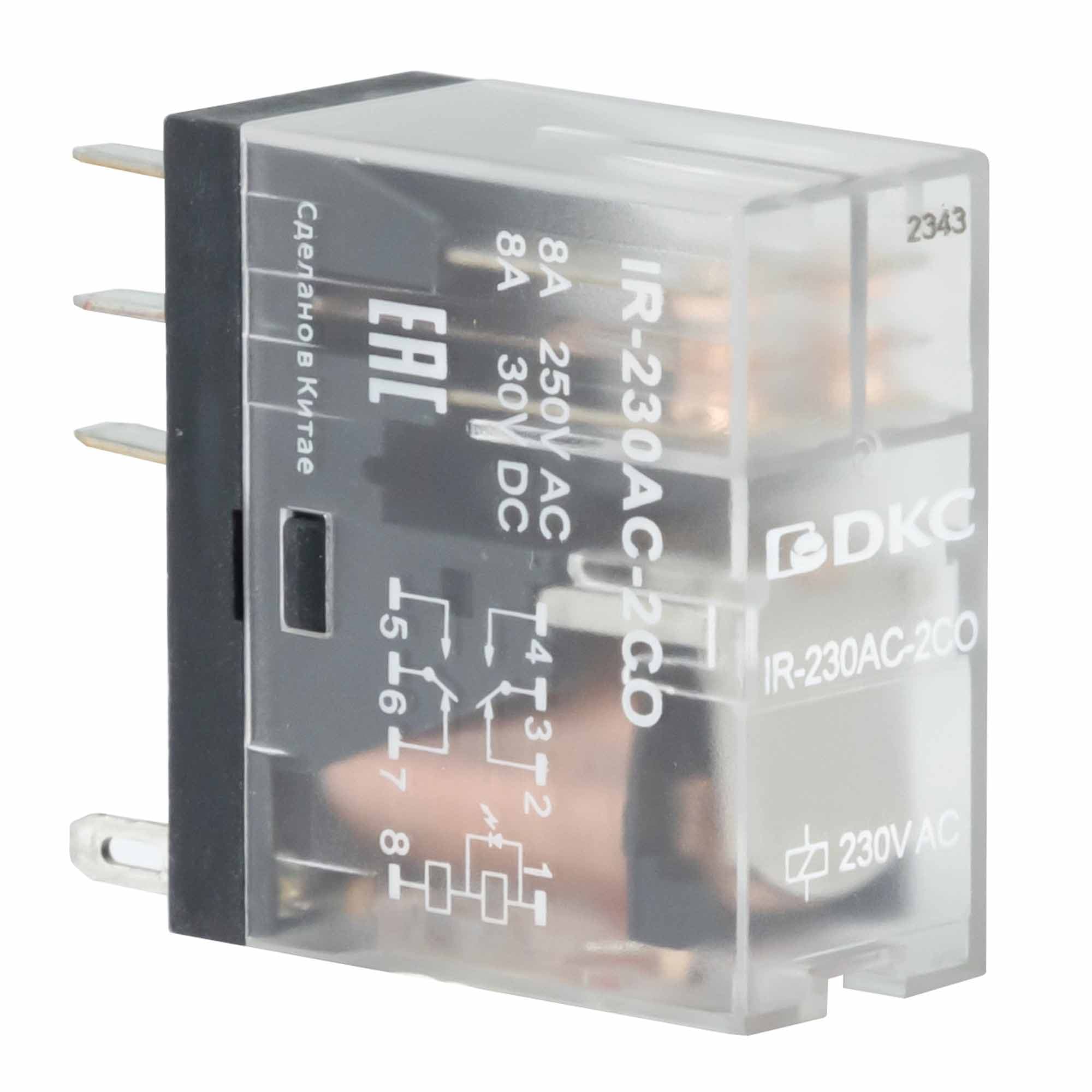 DKC Реле миниатюрное промышленное, 2CO, ком. ток 8А, AgSnO2, напряжение 12V AC, опция: светодиод