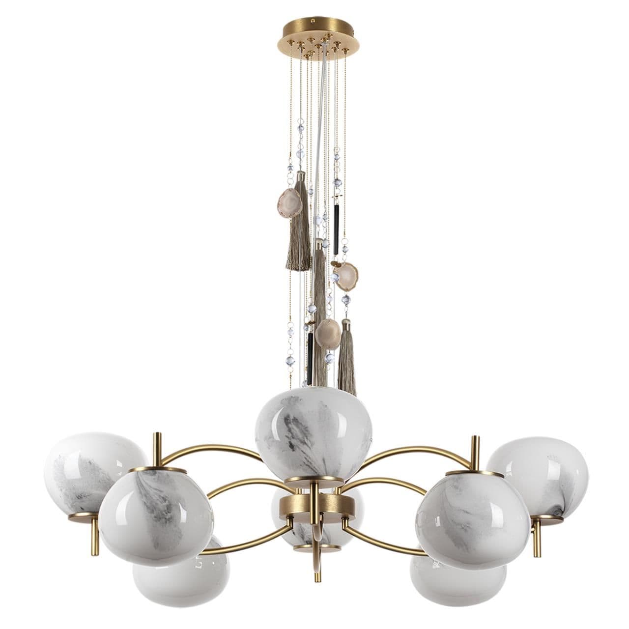 Odeon Light 5432/8 MODERN ODL_EX25 115 золотой(под латунь)/стекло/кисточка/агат Люстра E14 8*40W FIOLENT