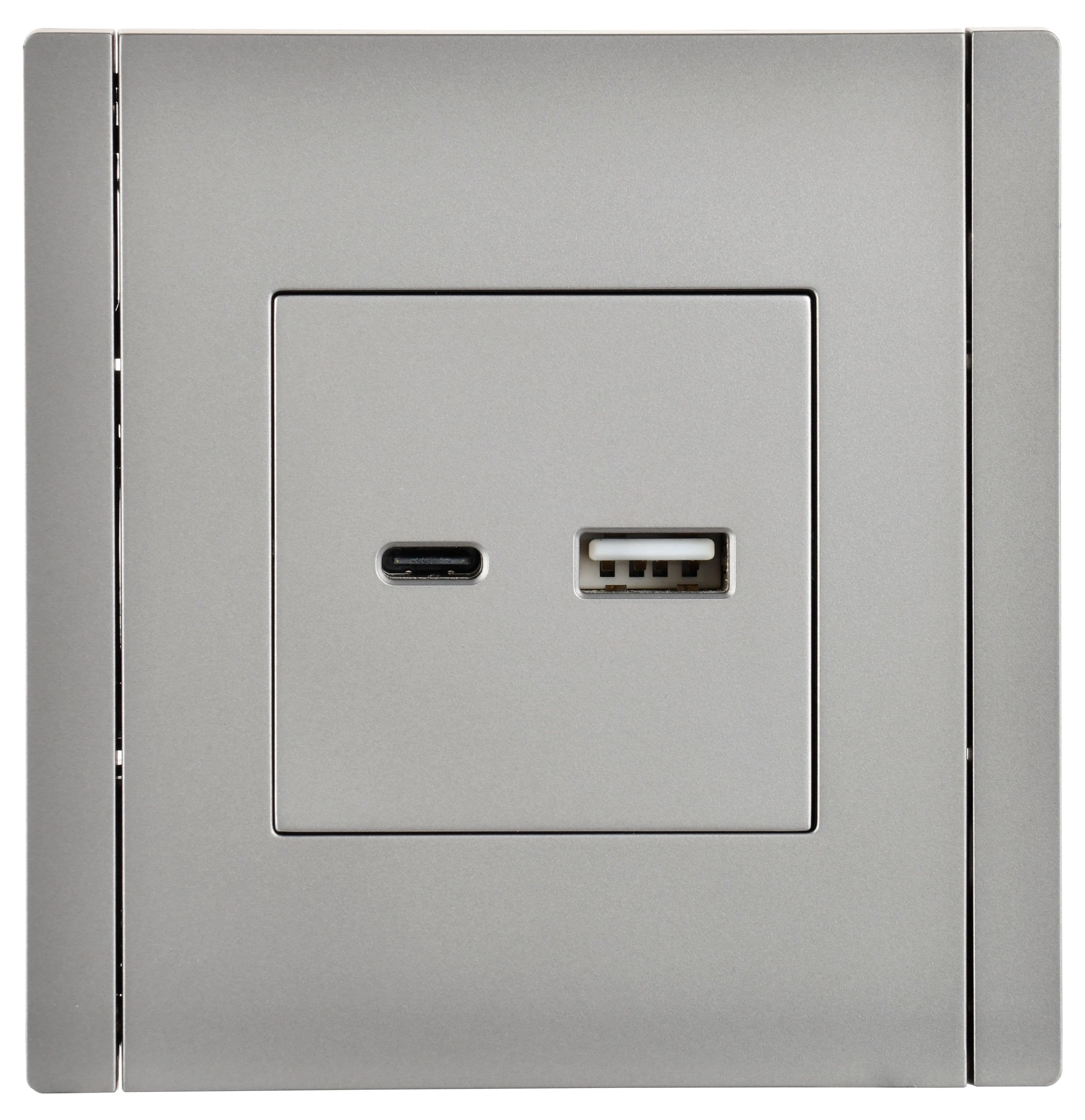 IEK FORTE&PIANO Сталь Розетка USB A+C 18Вт FP551 — миниатюра 2
