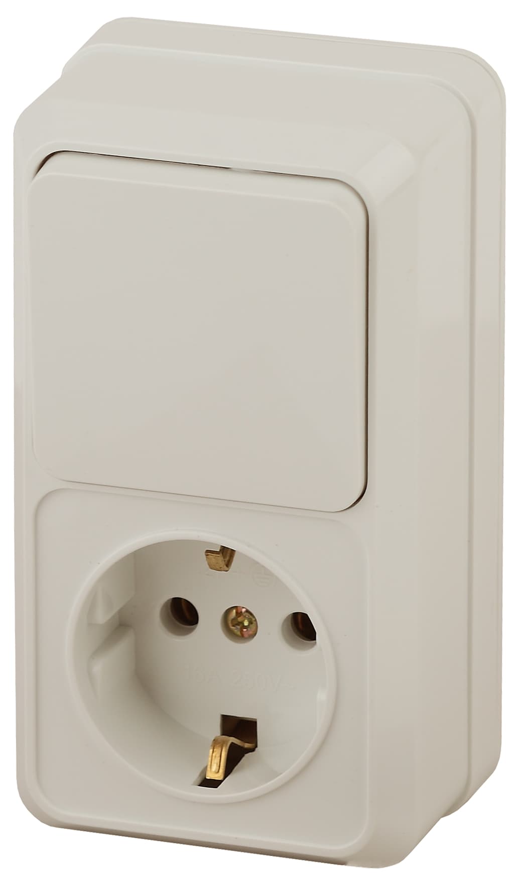 Intro Блок розетка с выключателем Quadro 2-705-02 вертикальный 10(16)А-250В, IP20, ОУ, слоновая кость