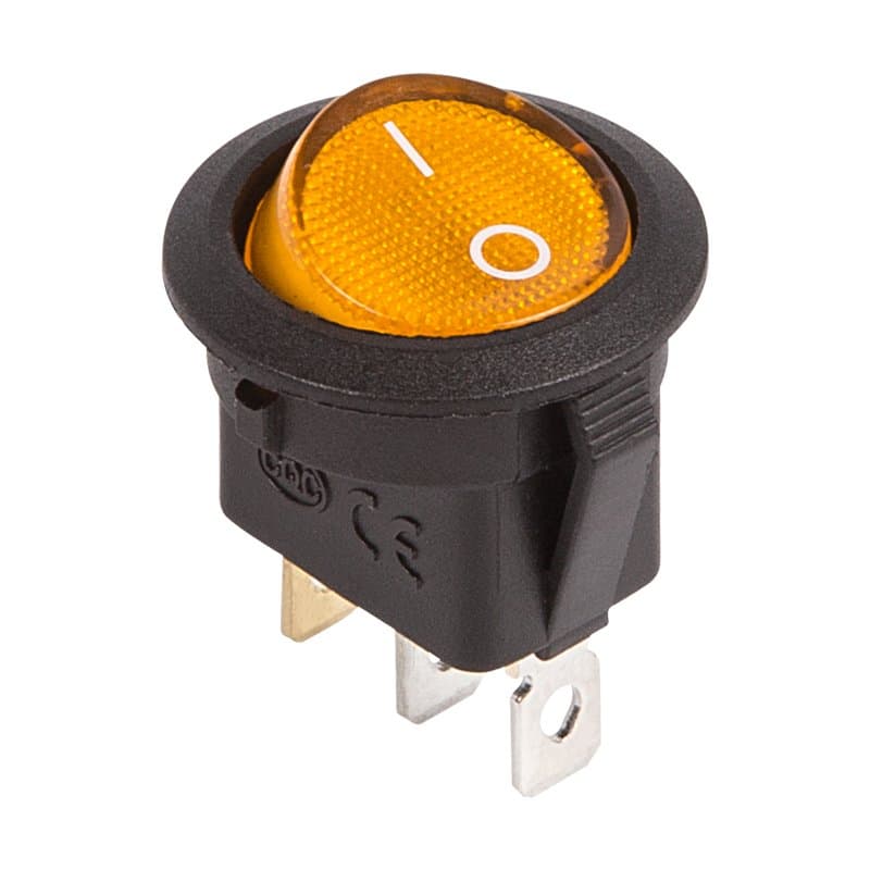 Выключатель клавишный круглый 12V 20А (3с) ON-OFF желтый с подсветкой Rexant 36-2587