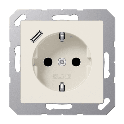 JUNG Розетка SCHUKO® с USB-зарядным устройством, тип С термопласт слоновая кость A1520-18C