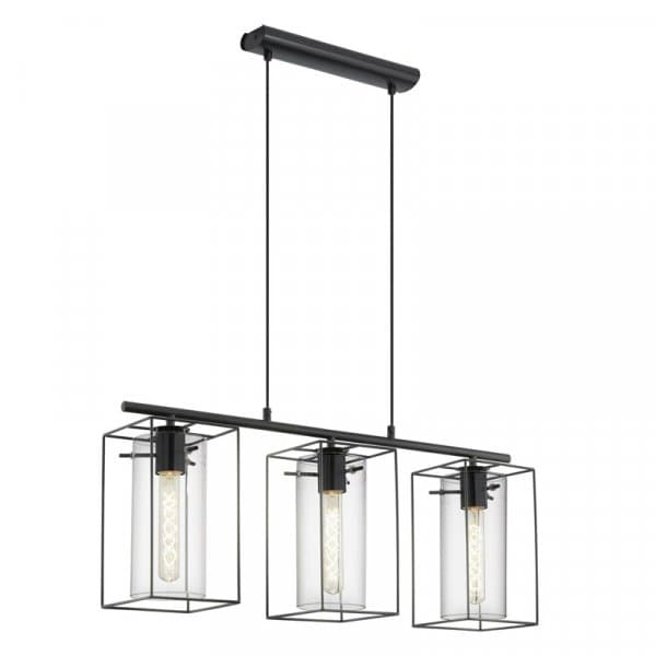 Eglo Подвес LONCINO, 3x60W (E27), L745, сталь, черный/дымчатое стекло 49496