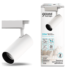 Gauss Светильник трековый цилиндр 20W 1650lm 4000K 180-240V IP20 65*210мм белый угол 24º LED TR068
