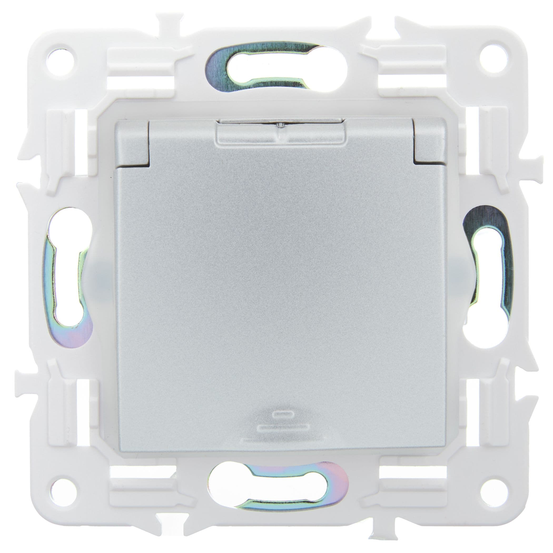 IEK SKANDY Серебряный Розетка с/з с защитными шторками и крышкой 16А IP44 SK-R11S — миниатюра 2