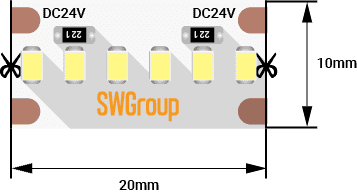 SWG Лента светодиодная стандарт 2216, 300 LED/м, 19,4 Вт/м, 24В , IP20, Цвет: Холодный белый SWG2A300-24-19.2-W