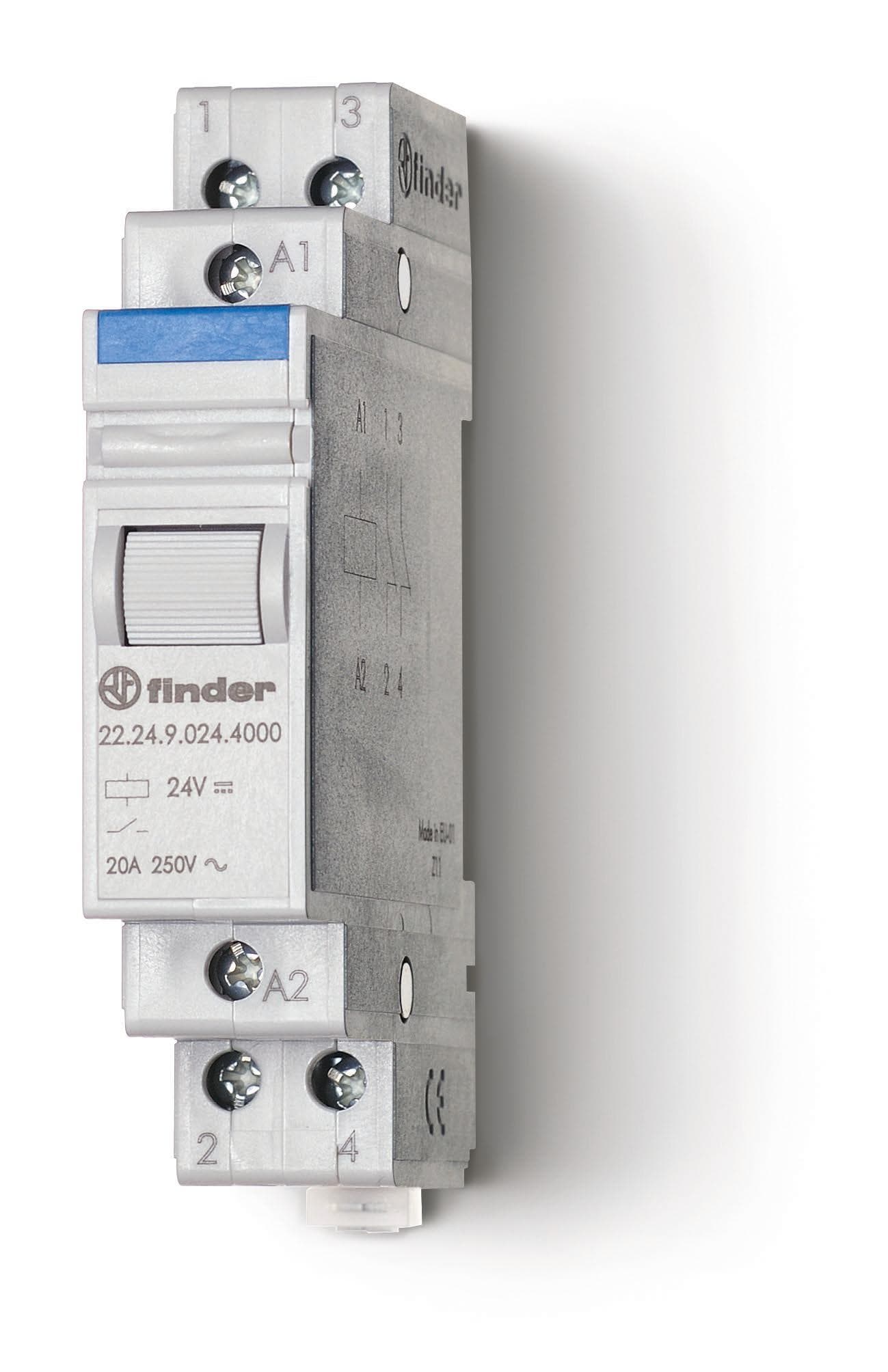 Finder Модульный контактор; 2NC 20А; контакты AgSnO2; катушка 240В АС; ширина 17.5мм; степень защиты IP20; опции: нет 222482404000