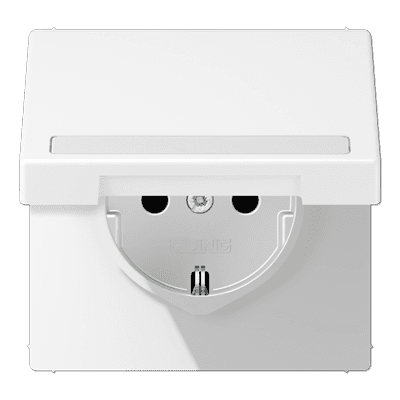 JUNG LS 990 Белый матовый Розетка с крышкой, с полем для надписи, SCHUKO LS1520BFNAKLWWM