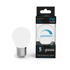 Gauss Лампа Шар 7W 590lm 6500К E27 диммируемая LED 105102307-D — миниатюра 1