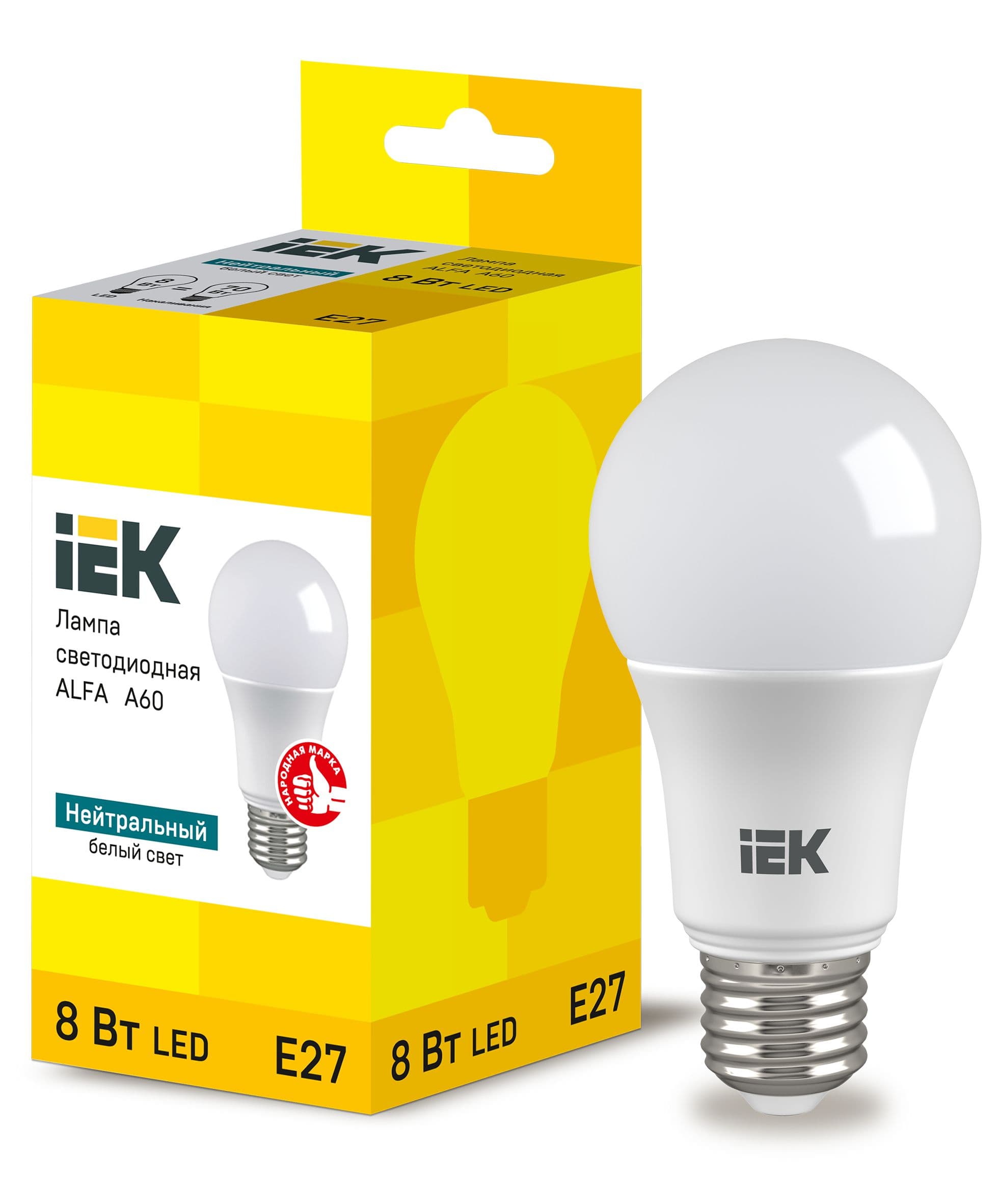 IEK Лампа LED ALFA A60 груша 8Вт 230В 4000К E27