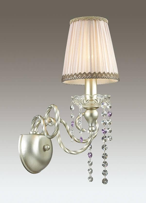 Odeon Light 3390/1W ODL17 538 мат. зол/серебр. патина/абажур ткань/декор хрусталь Бра E14 40W 220V AURELIA — миниатюра 2