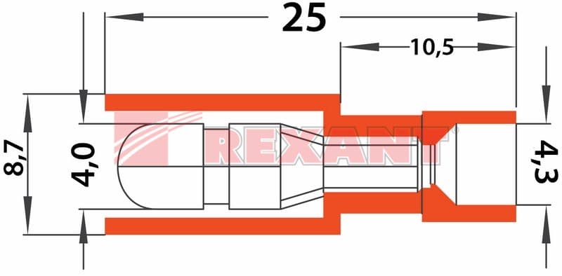 Разъем ШТЕКЕРНЫЙ полностью изолированный штекер - 4мм 0.5-1.5мм² (РШПи-п 1.5-4 / РШИп 1,25-4) красный Rexant 08-0561 — миниатюра 3