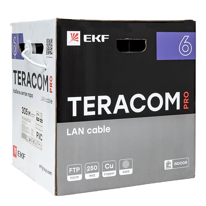 EKF Кабель витая пара TERACOM PRO CAT.6 F/UTP 4 пары solid 23AWG оболочка PVC цвет серый (упак. 305м) — миниатюра 2