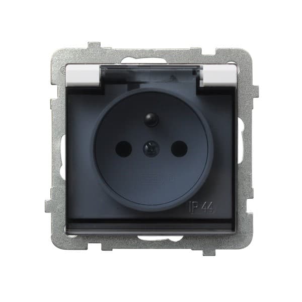 Ospel Sonata Белый Розетка 1-ая с/з IP44 с крышкой  Schuko, без рамки GPH-1RS/m/00/d