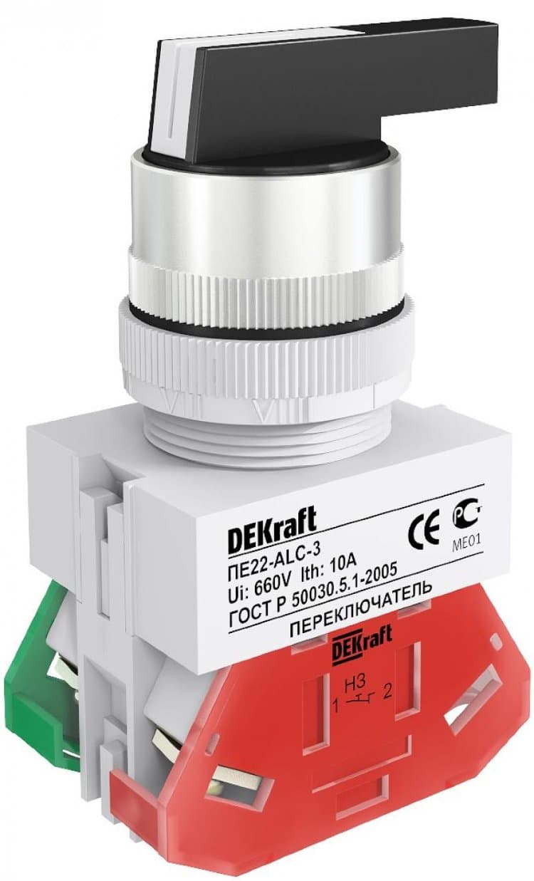 Dekraft Переключатель 3 пол. пр. и лев. без фикс. I-O-II ACRL-3 D22 ПЕ-22