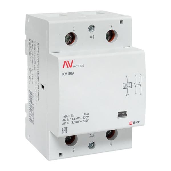 EKF Контактор модульный КМ 80А 2NO 230В АС (3 мод.) AVERES — миниатюра 1