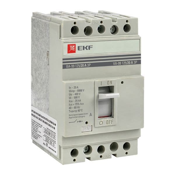 EKF Выключатель автоматический ВА-99 125/20А 3P 25кА PROxima — миниатюра 1