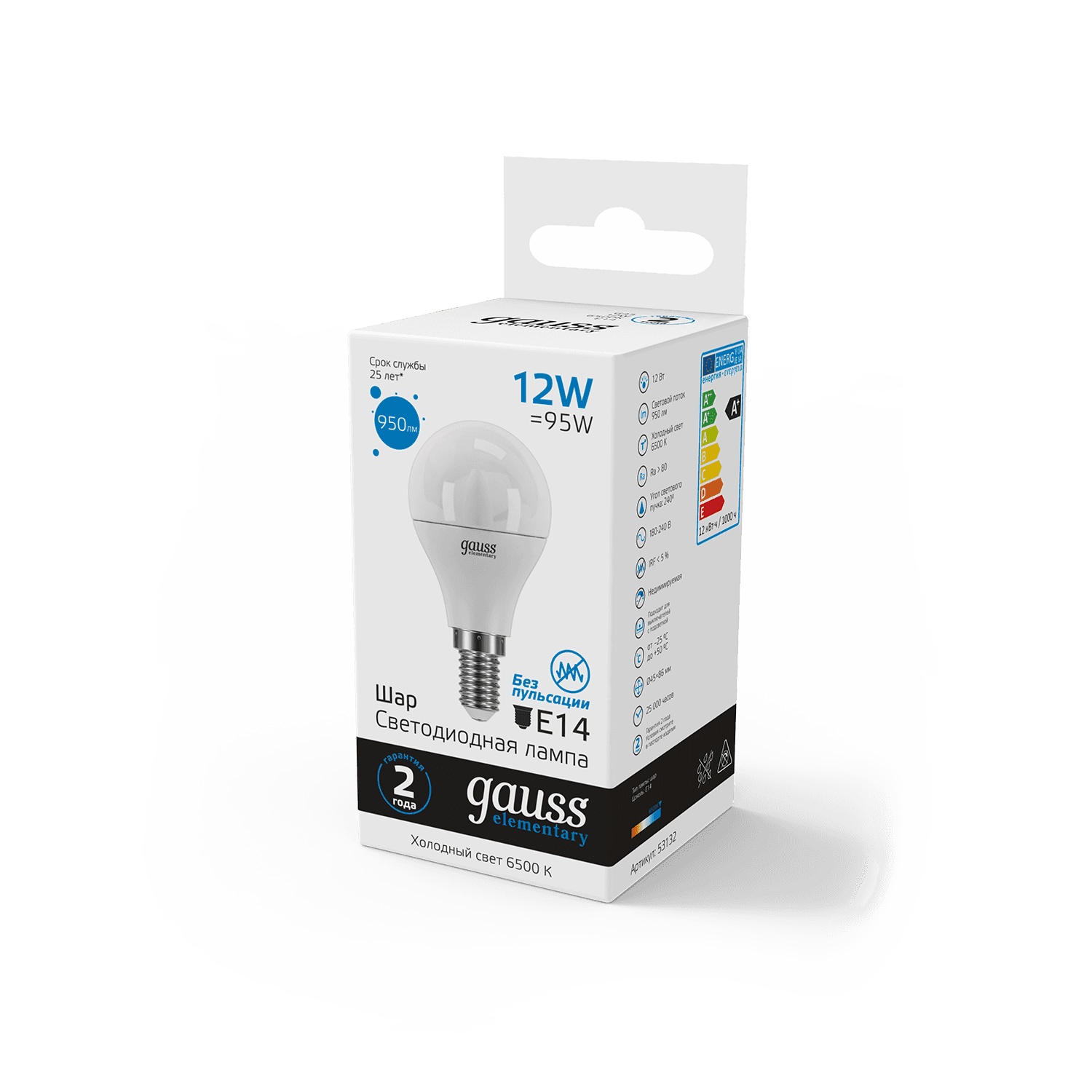 Gauss Лампа Elementary Шар 12W 950lm 6500K Е14 LED 53132 — миниатюра 4