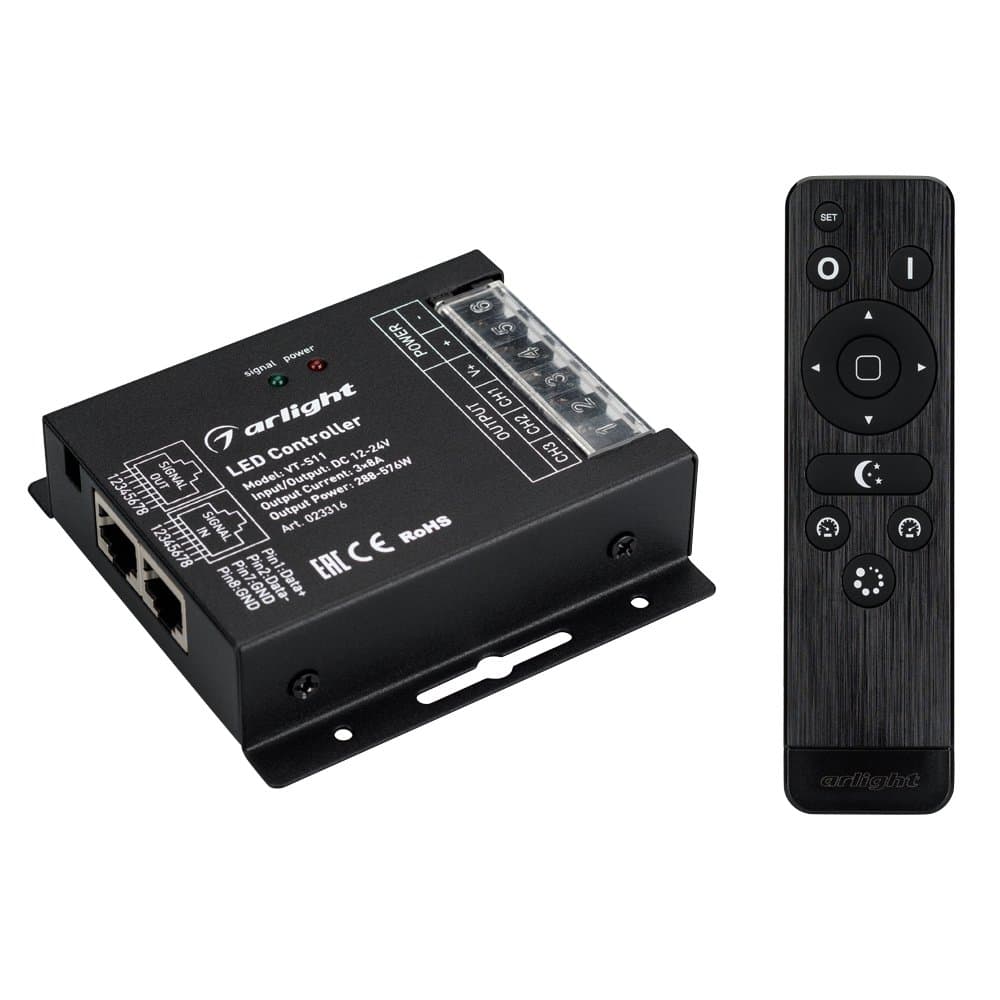 Arlight Контроллер VT-S11-3x8A (12-24V, ПДУ Стик 12кн, RF) (IP20 Металл, 3 года) 023316 — миниатюра 1