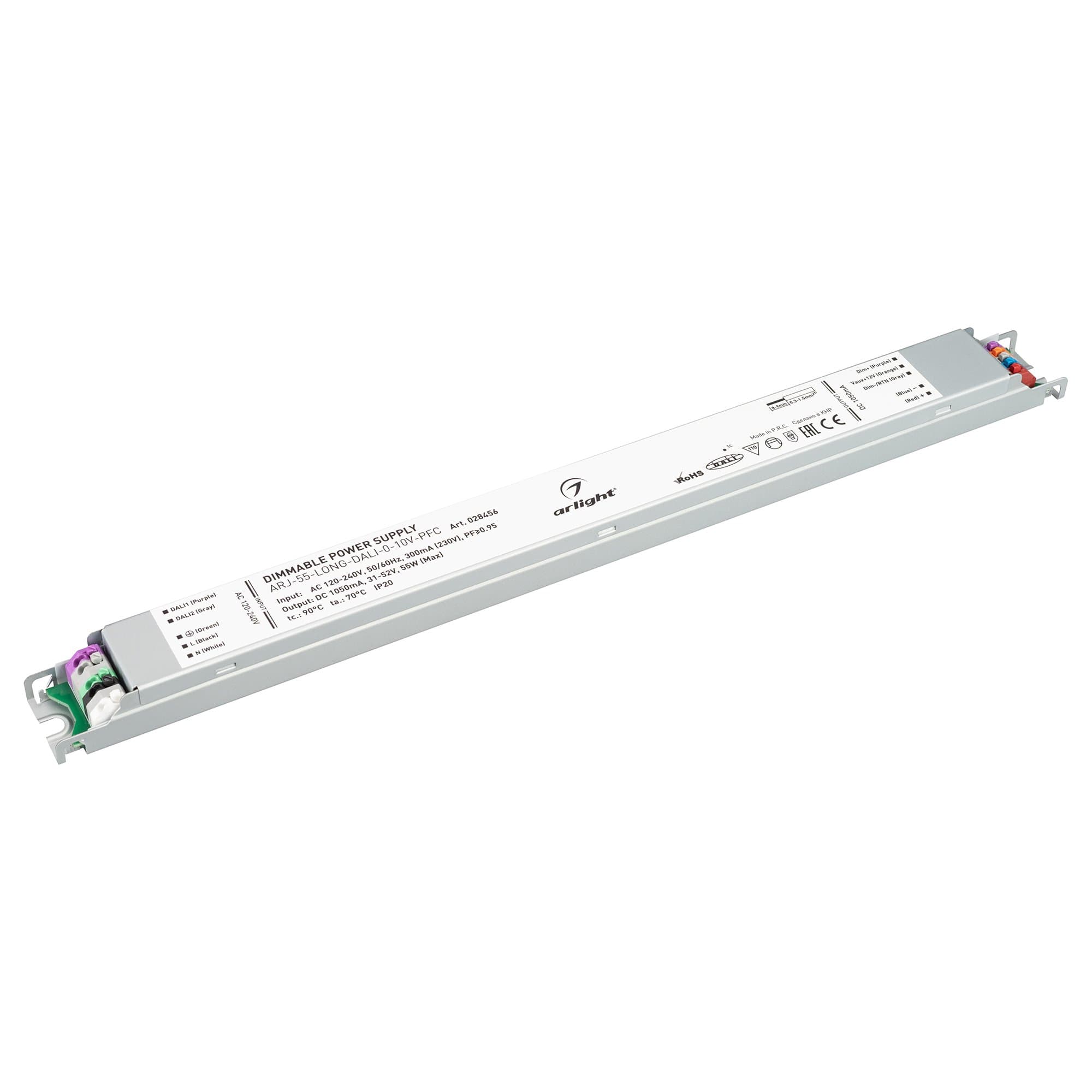 Arlight Блок питания ARJ-55-LONG-DALI-0-10V-PFC (55W, 1050mA) (IP20 Металл, 7 лет) 028456 — миниатюра 1