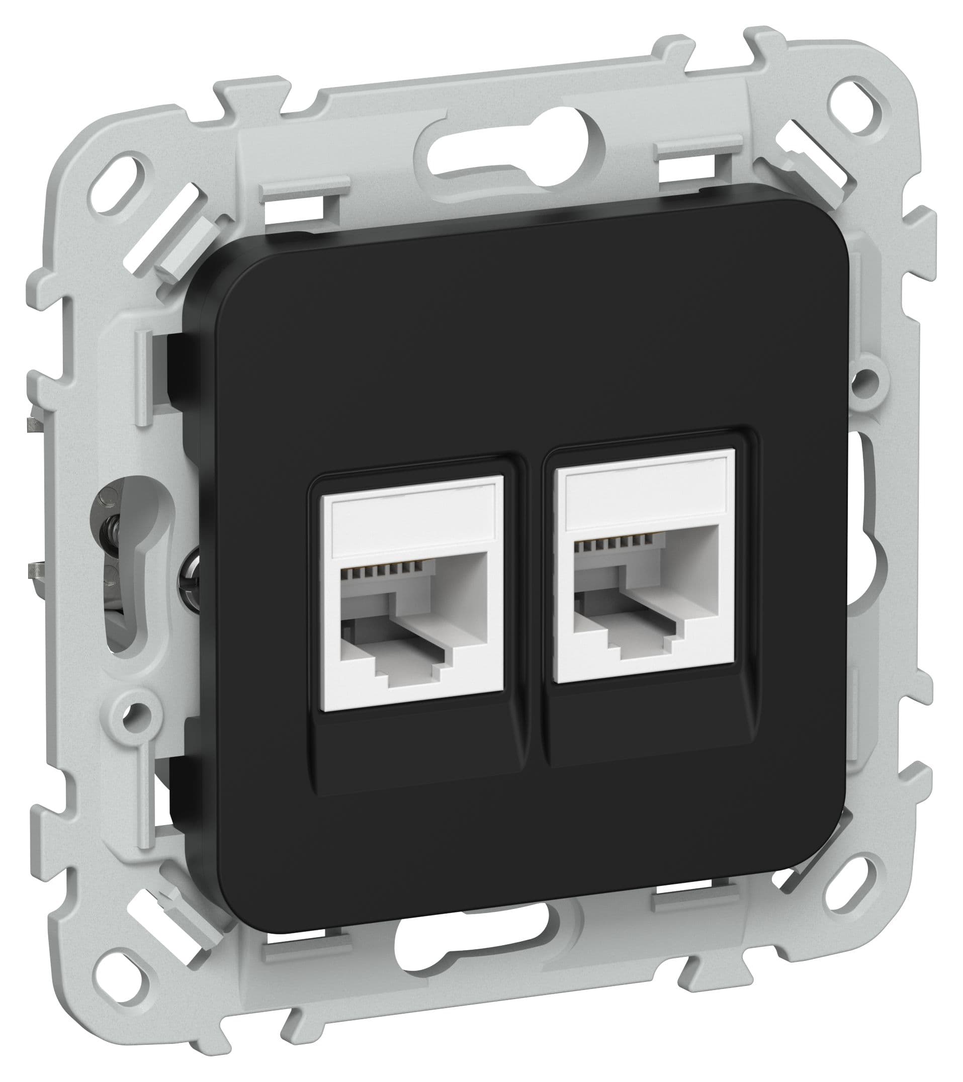 IEK FLITE Черный Розетка 2-местная RJ45/RJ11 категория 5Е/3 UTP — миниатюра 1