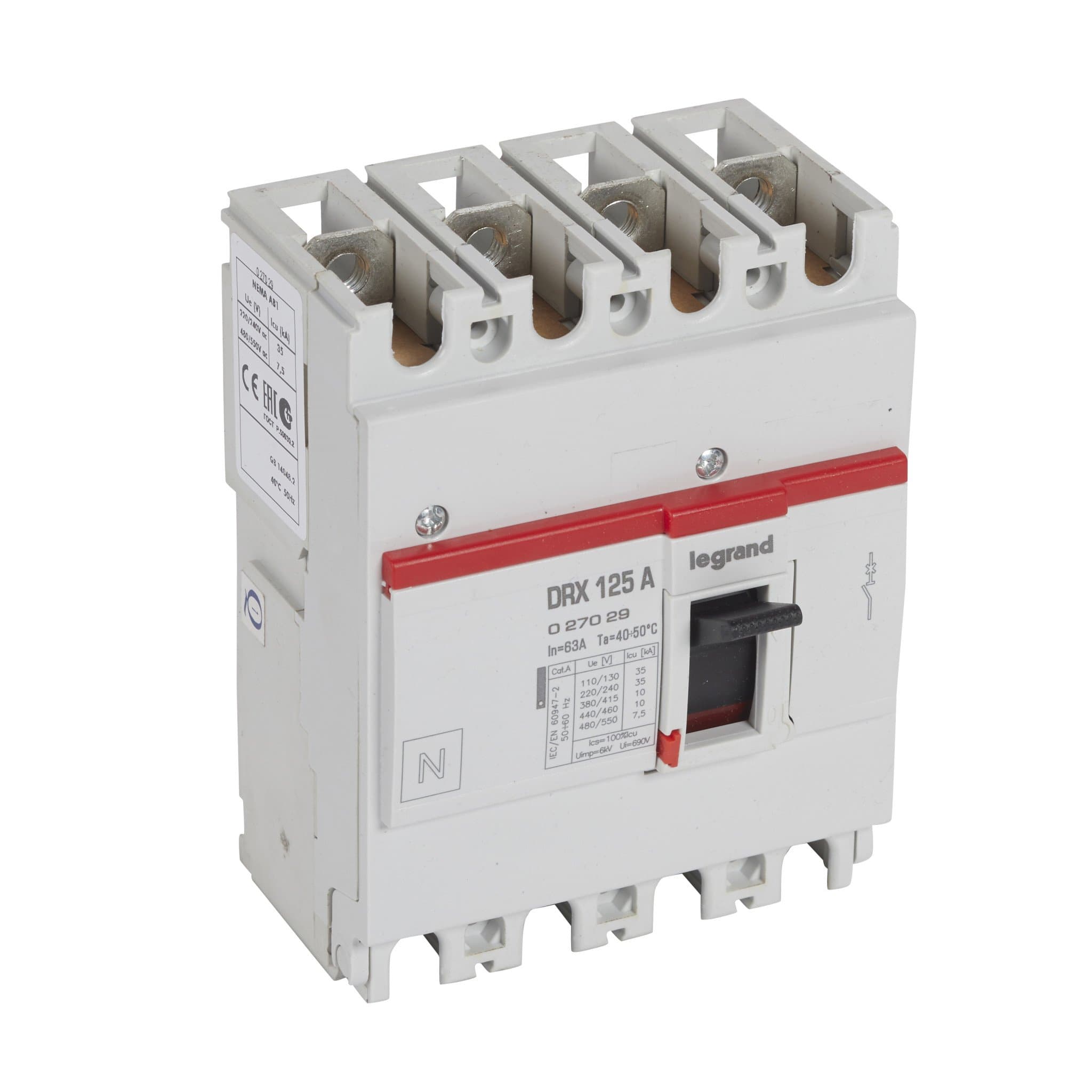 Legrand DRX125 термомагнитный 63A 4П 10KA 027029 — миниатюра 1