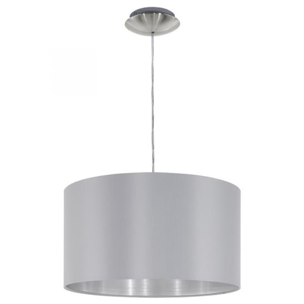 Eglo Подвес MASERLO, 1х60W (E27), Ø380, никель матовый/текстиль, серый, серебряный 31601 — миниатюра 1