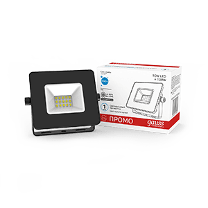 Gauss Прожектор Elementary 10W 850lm 6500К 200-240V IP65 PROMO черный LED 613100310P