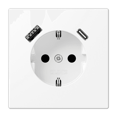 JUNG LS 990 Белый матовый Розетка с USB-зарядным устройством, тип A+С, SCHUKO LS1520-15CAWWM