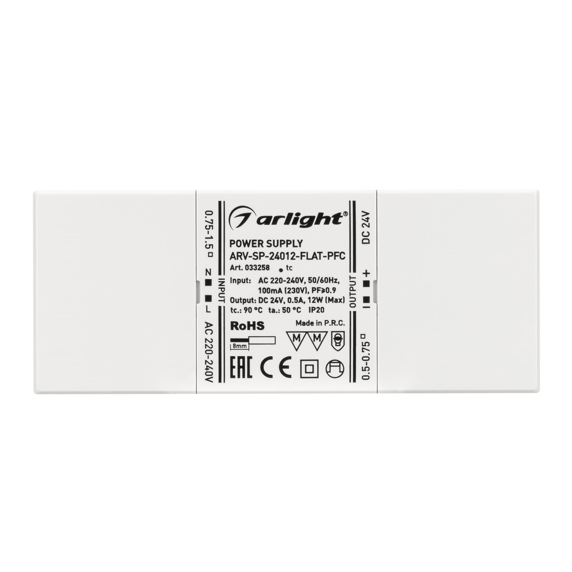 Arlight Блок питания ARV-SP-24012-FLAT-PFC (24V, 0.5A, 12W) (IP20 Пластик, 5 лет) 033258 — миниатюра 2