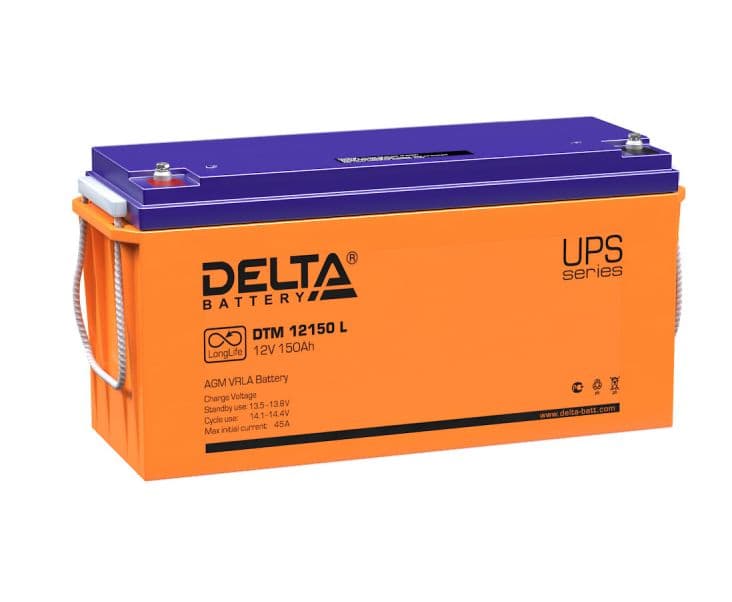 Delta Аккумуляторная батарея 12В 150Ач DTM 12150 L срок службы до 10–12лет