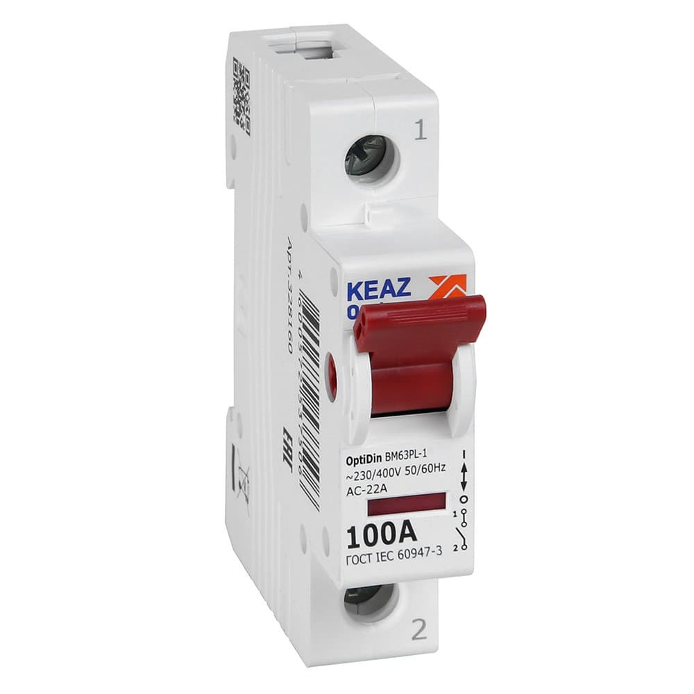 КЭАЗ OptiDin ВМ63PL Выключатель нагрузки 1P 100А 400В (BM63PL-1100-УХЛ3)