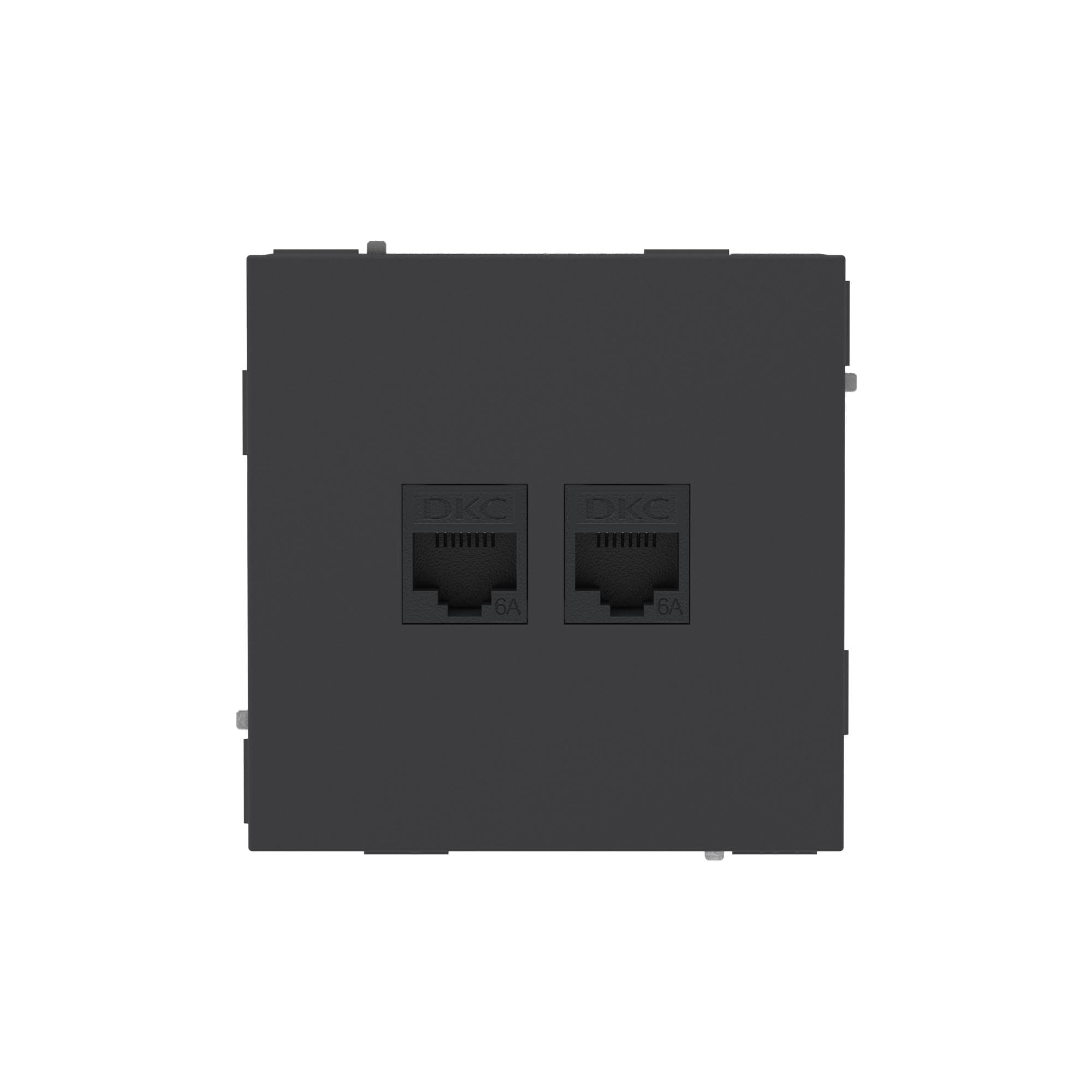 DKC KANT Компьютерная розетка RJ-45 без шторки, кат.6А двойная, черный уголь