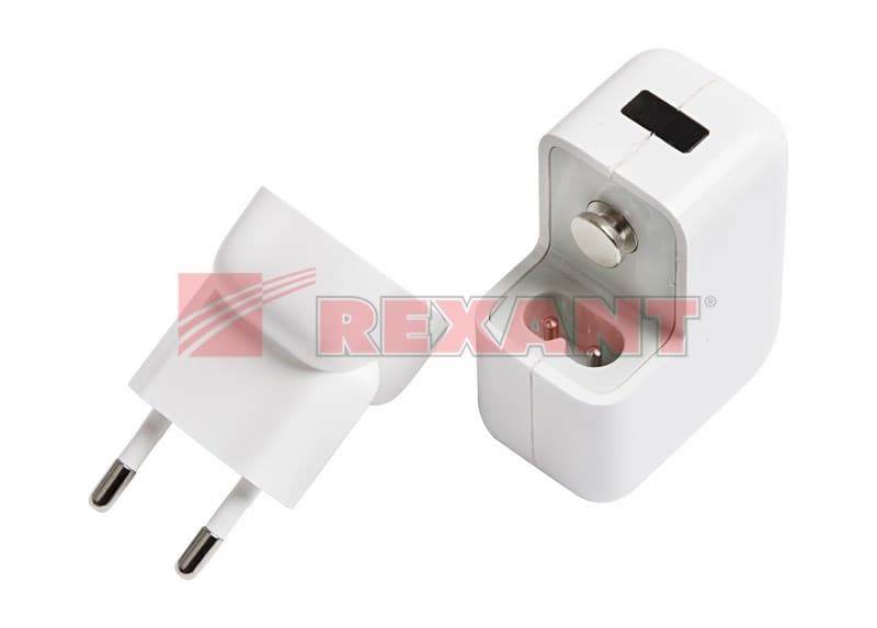 Сетевое зарядное устройство 2xUSB, Переходник+адаптер (СЗУ) (5V, 2 100mA+1000mA) Rexant 18-1187 — миниатюра 2