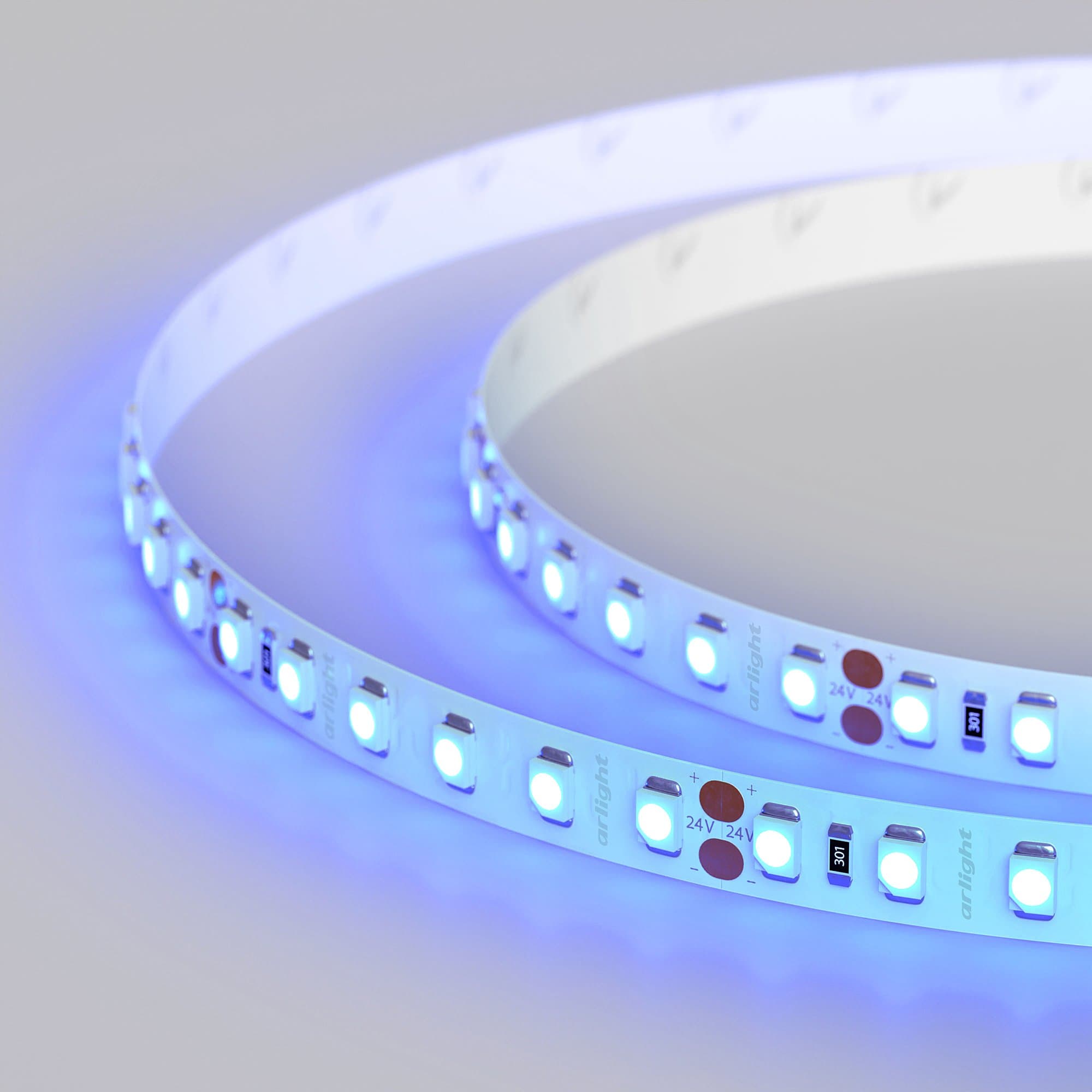 Arlight Светодиодная лента RT 2-5000 24V Blue 2x (3528, 600 LED, LUX) (9.6 Вт/м, IP20) 008783(1) — миниатюра 2