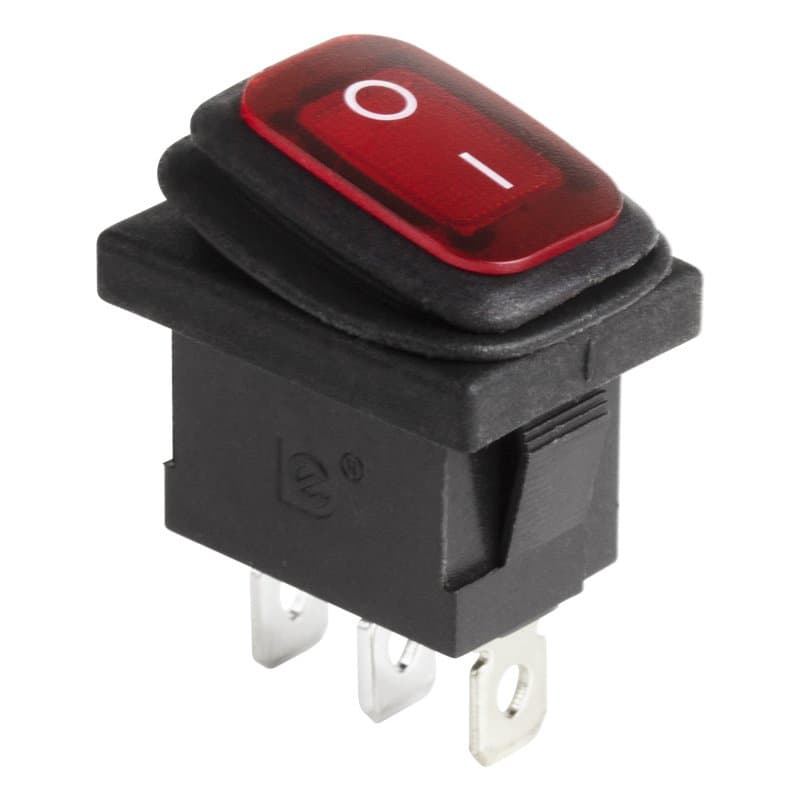 Выключатель клавишный 250V 6А (3с) ON-OFF красный с подсветкой Mini ВЛАГОЗАЩИТА Rexant 36-2175