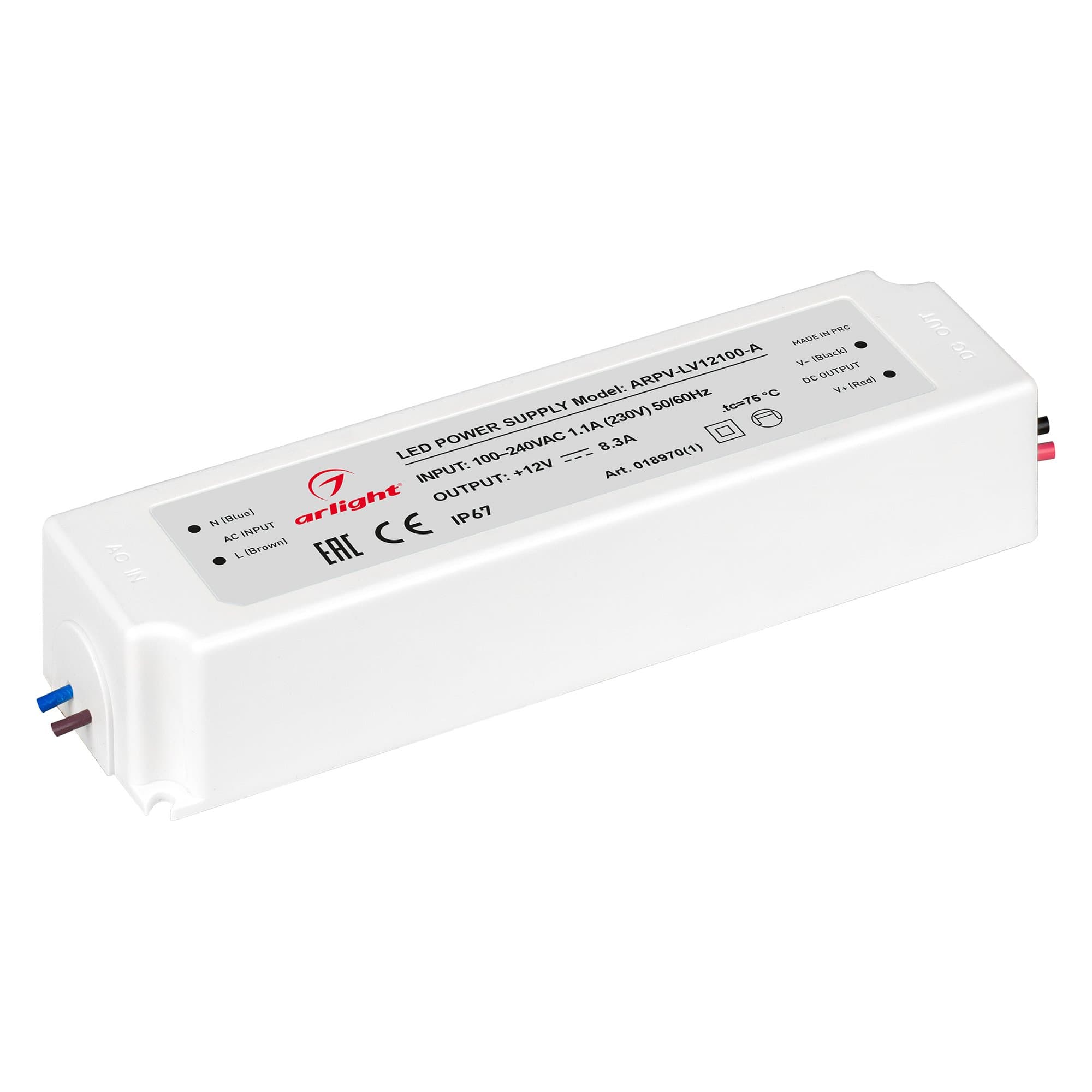 Arlight Блок питания ARPV-LV12100-A (12V, 8.3A, 100W) (IP67 Пластик, 3 года) 018970(1)
