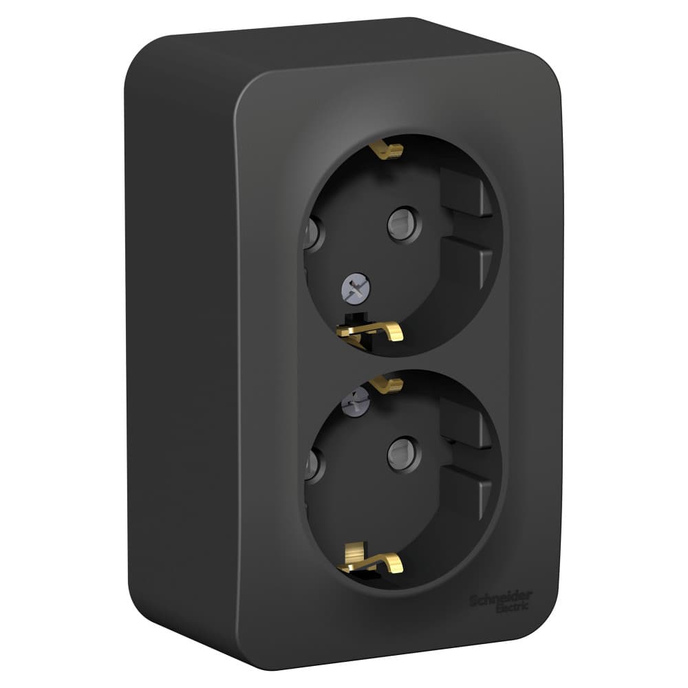 Systeme Electric Blanca наруж Антрацит Розетка 2-ая с/з со шторками., 16А, 250В