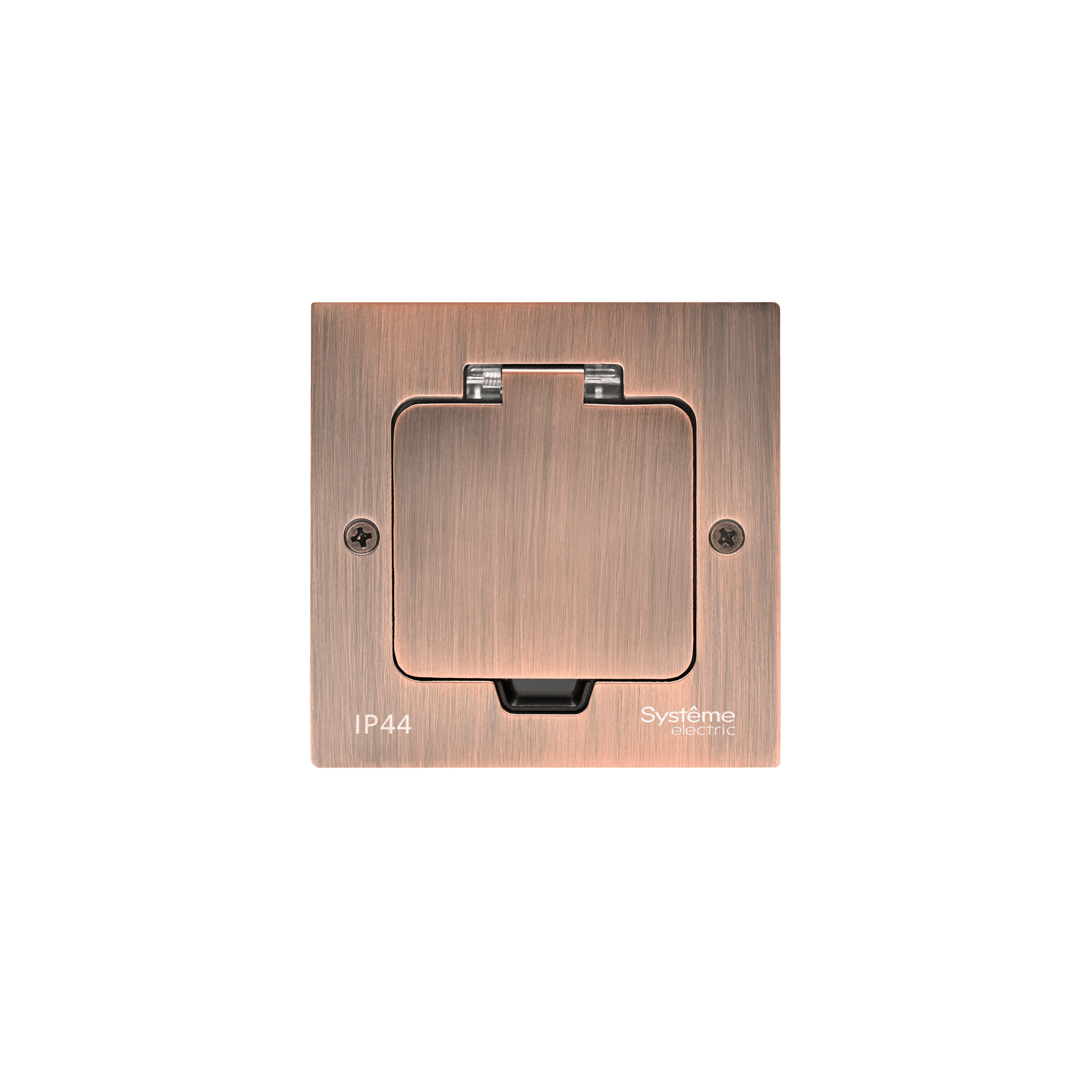 Systeme Elecrtic MultiDesk Медь Лючок на 2 модуля IP44 с монтажной коробкой для стены, фальшпола, стола, тип MDK20 — миниатюра 3