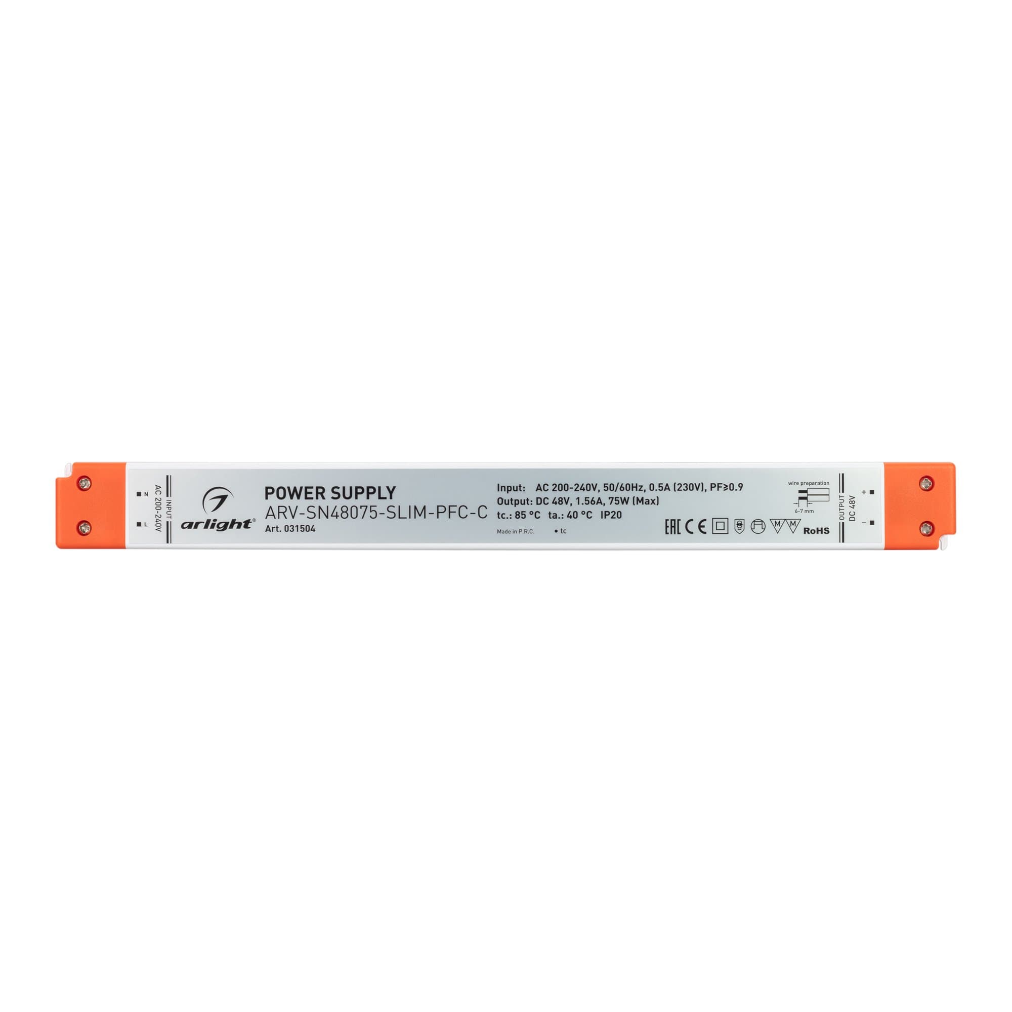 Arlight Блок питания ARV-SN48075-SLIM-PFC-C (48V, 1.56A, 75W) (IP20 Пластик, 3 года) 031504 — миниатюра 2
