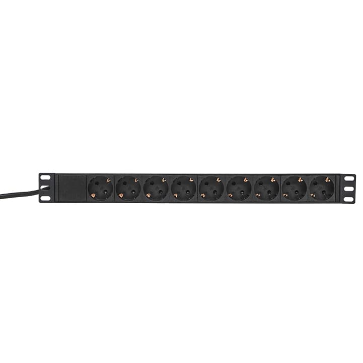 EKF Блок розеток PDU TERACOM PRO 19" 1U 16А/250В 9 розеток Schuko шнур питания длиной 2 метра сечение 3x1,5 мм2 вилка Schuko корпус алюминий черный