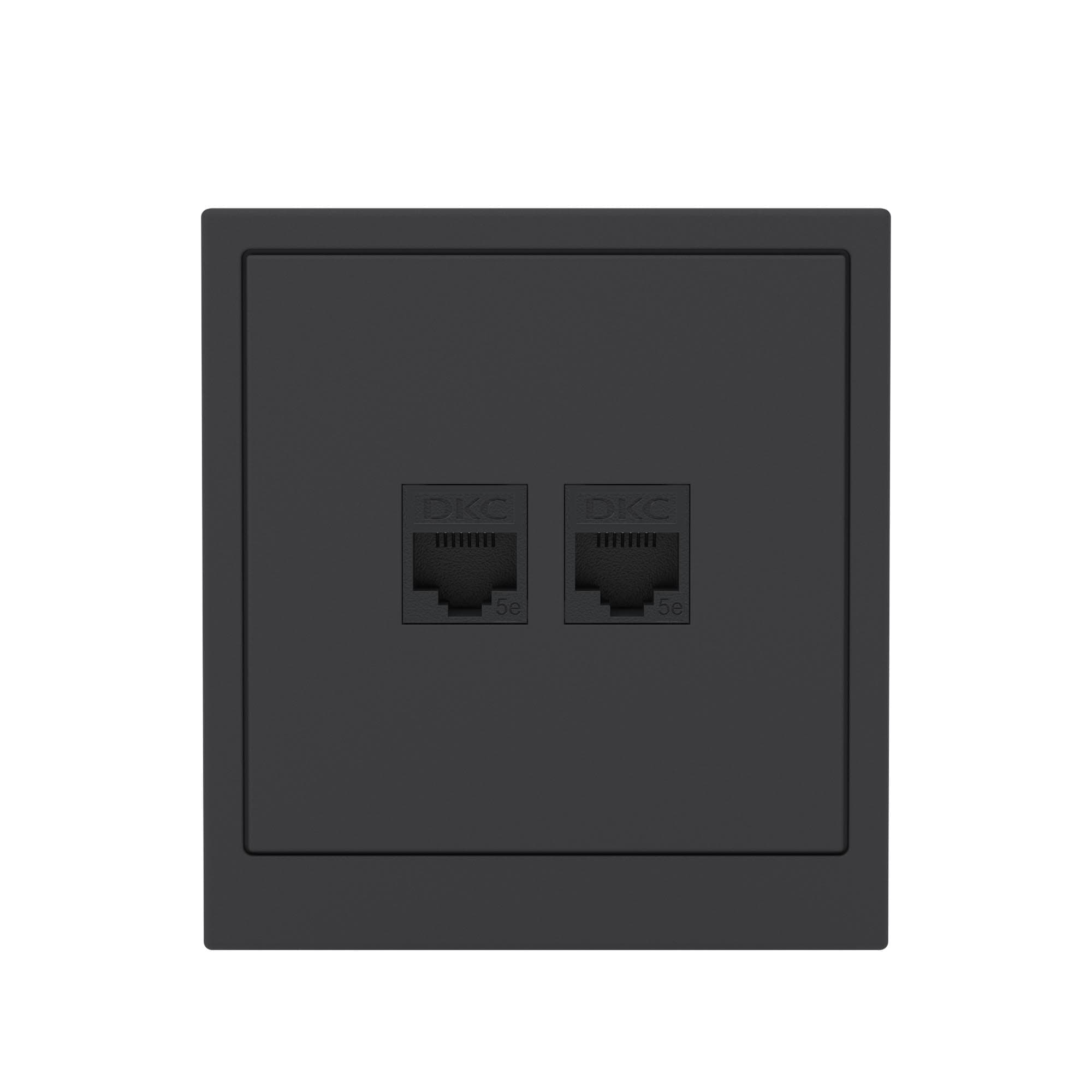 DKC KANT Компьютерная розетка RJ-45 без шторки, кат.5е двойная, черный уголь — миниатюра 6