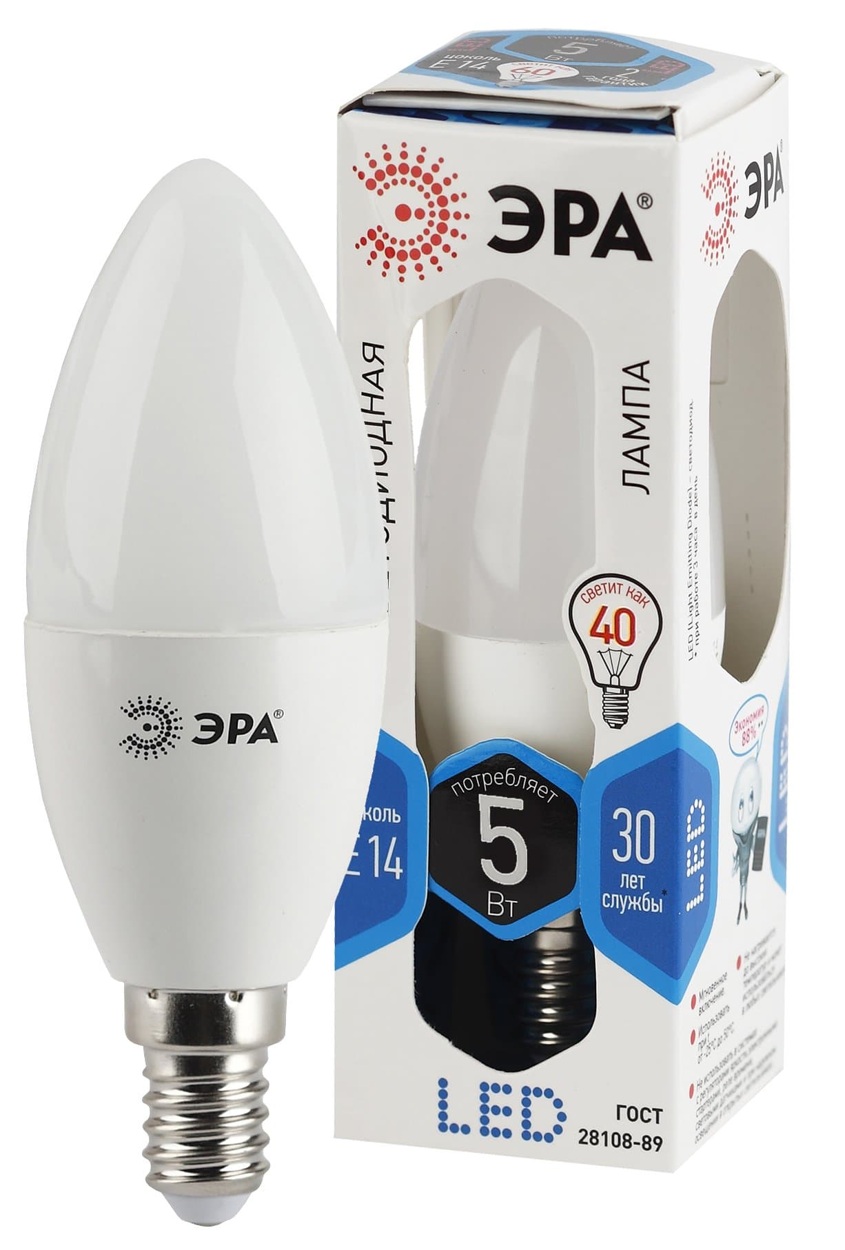 ЭРА LED B35-5W-840-E14 (диод, свеча, 5Вт, нейтр, E14) — миниатюра 1