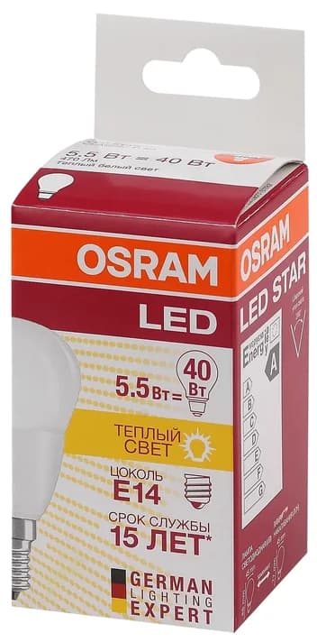 Osram Лампа LED шар матовый E14 5,4W 830 4052899971615 — миниатюра 5