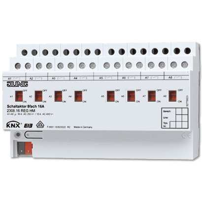 JUNG KNX Актор 8-ми канальный 220V AC 16 A возм ручн упр DIN-рейка 2308.16REGHM