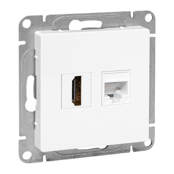 EKF Механизм розетки HDMI+RJ45 (cat5), белый Эпика — миниатюра 1