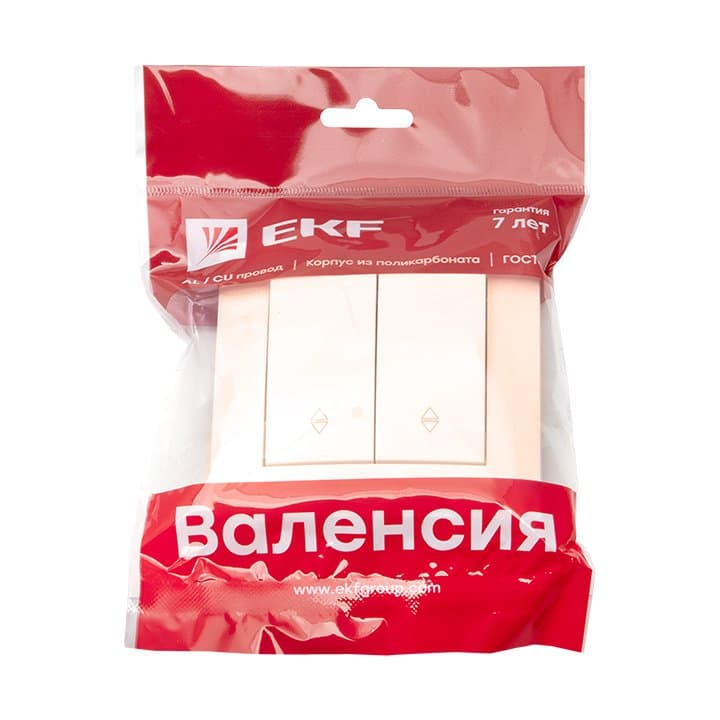 EKF PROxima Валенсия выключатель 2-кл. 10А кремовый проходной — миниатюра 2